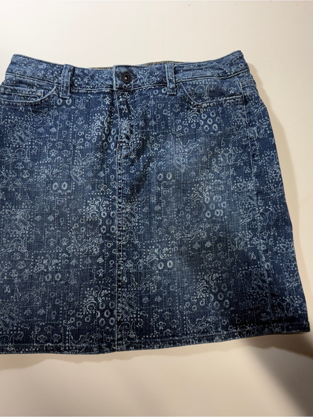 Tommy Hilfiger Blue Paisley Print Denim Mini Skirt